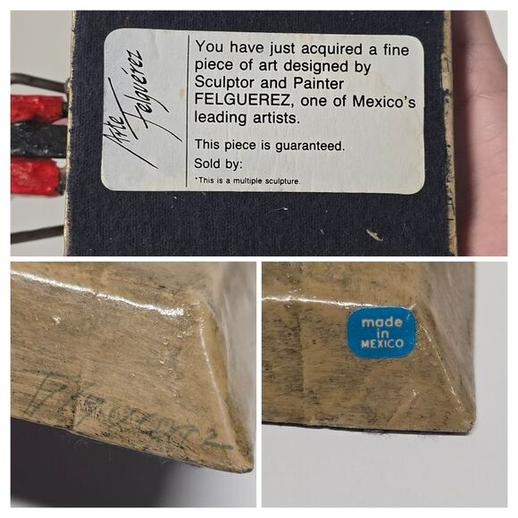 Vintage Signed Manuel FELGUEREZ Folk Art Metal Seesaw Modernist Sculpture Mexico - Picture 3 of 9